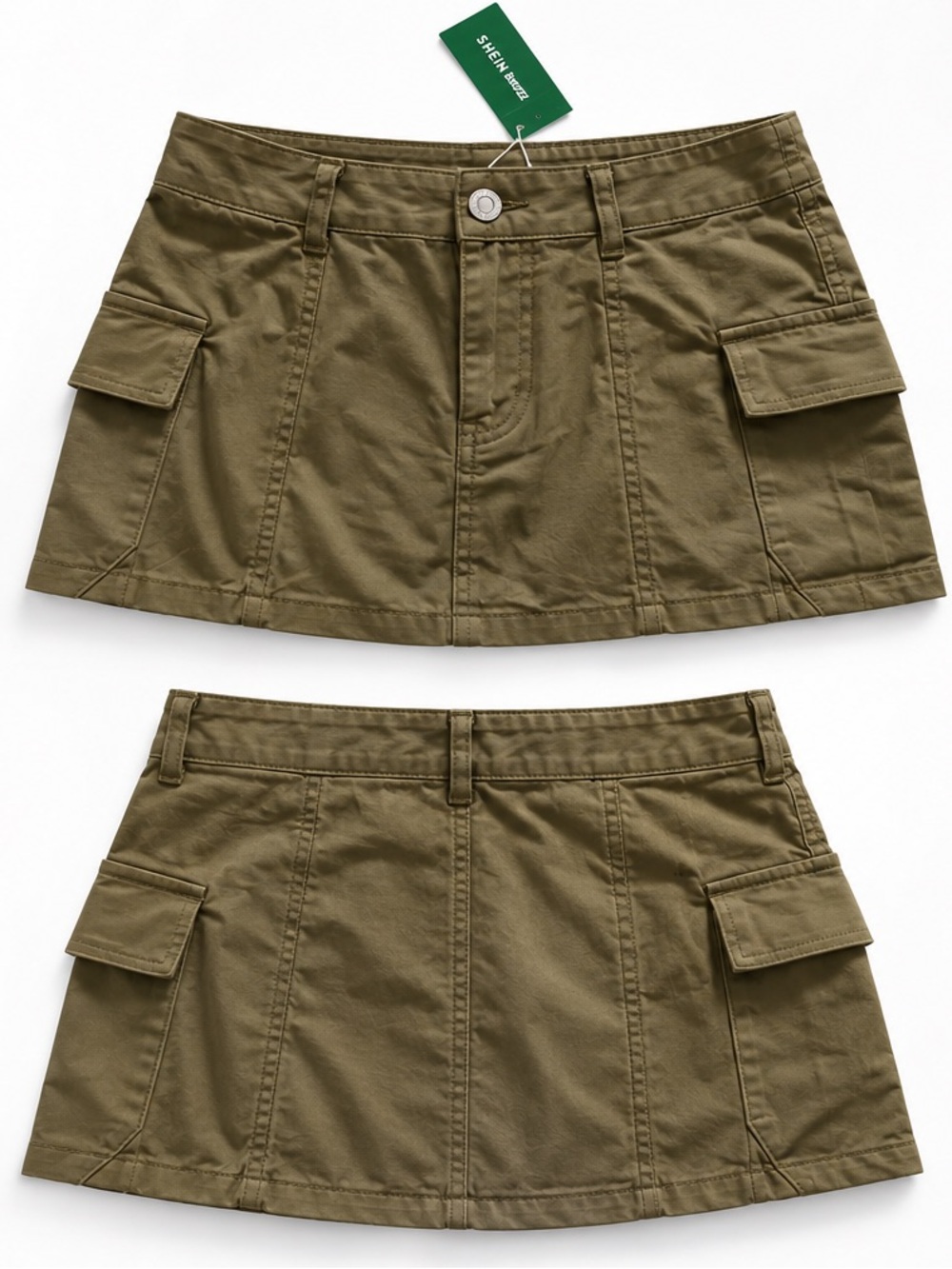 Green Cargo Mini Skirt Shorts